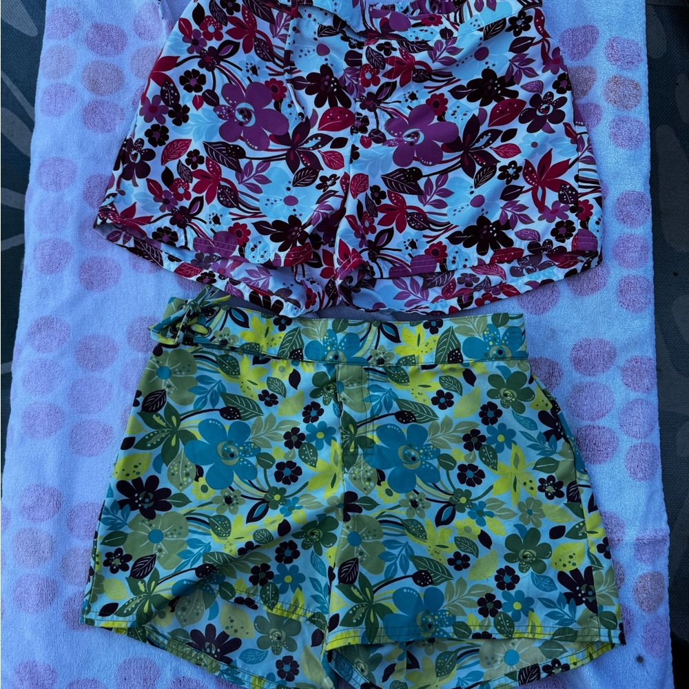 Patagonia Kids Floral Shorts - Burgundy and Lime